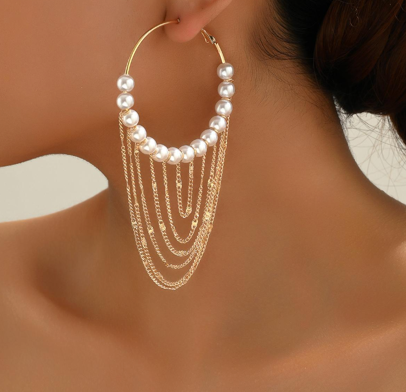 Store Øreringer med Perler