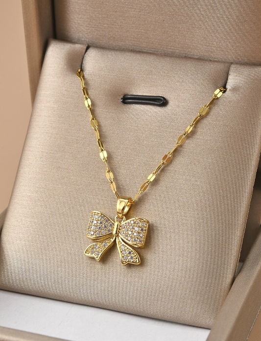 Bow Charm – Sløyfe Kjede i Gull