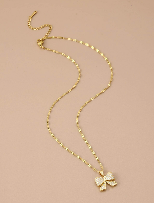 Bow Charm – Sløyfe Kjede i Gull