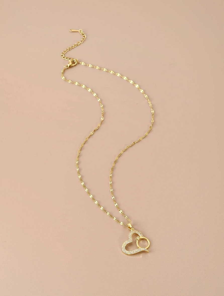 Hjerte Kjede med Ring i Gull