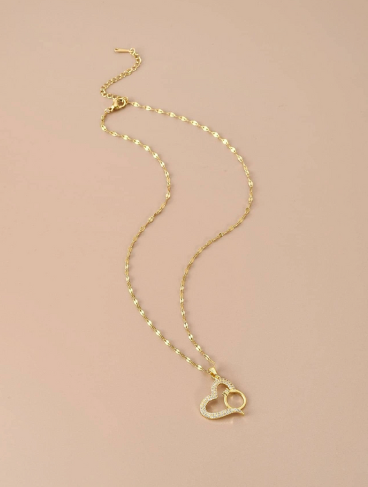 Hjerte Kjede med Ring i Gull