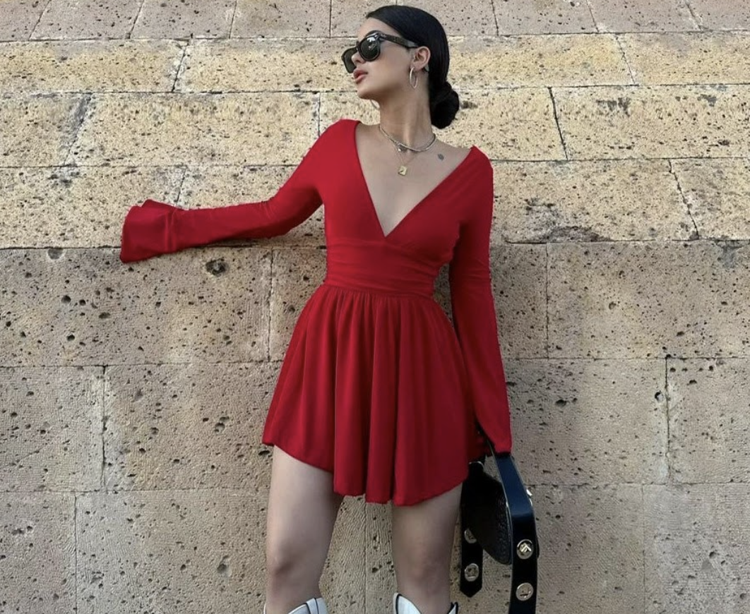 V-Neck Mini Dress