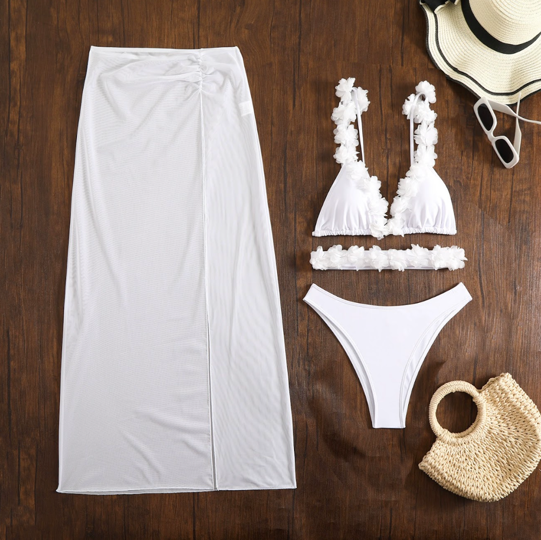 White Rose Bikini Set