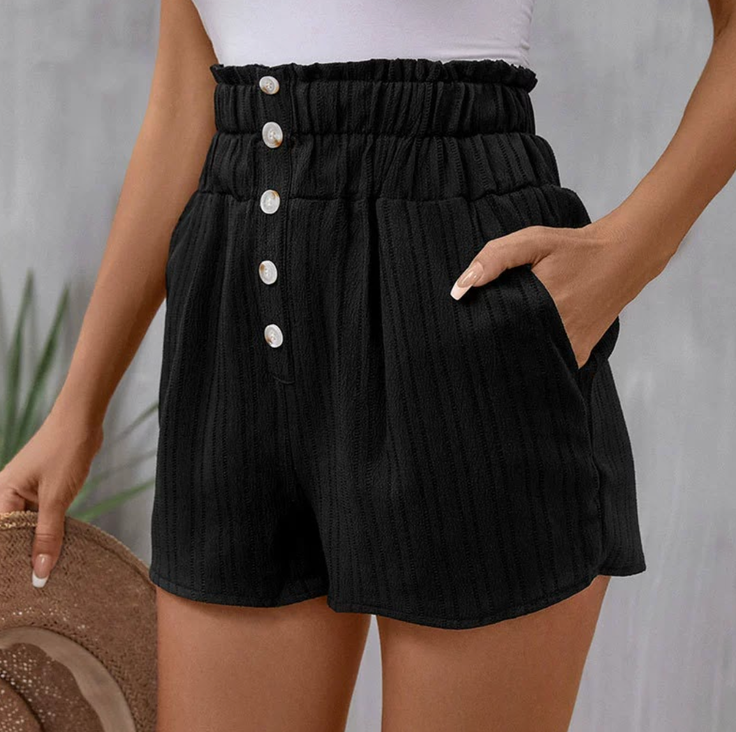 Button Black Shorts