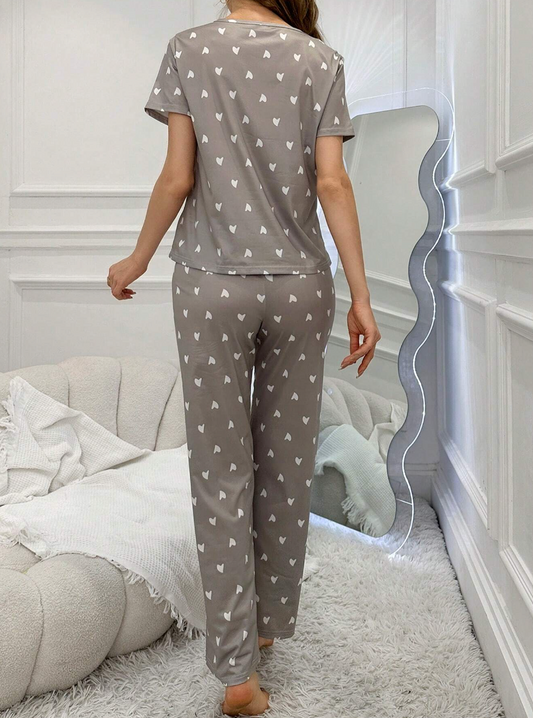 Cozy Hearts – T-skjorte & Bukse Pysjsett