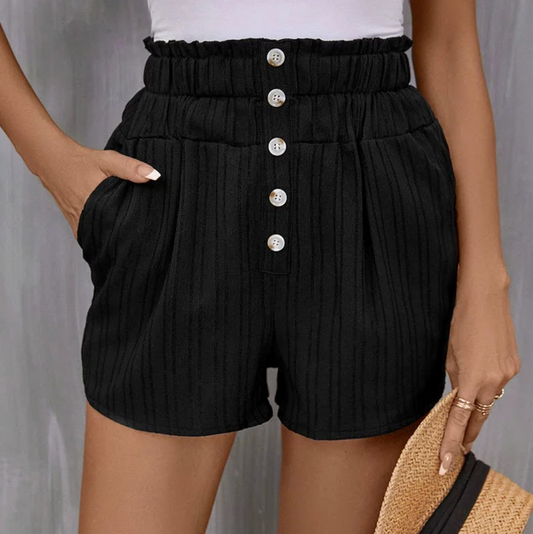 Button Black Shorts